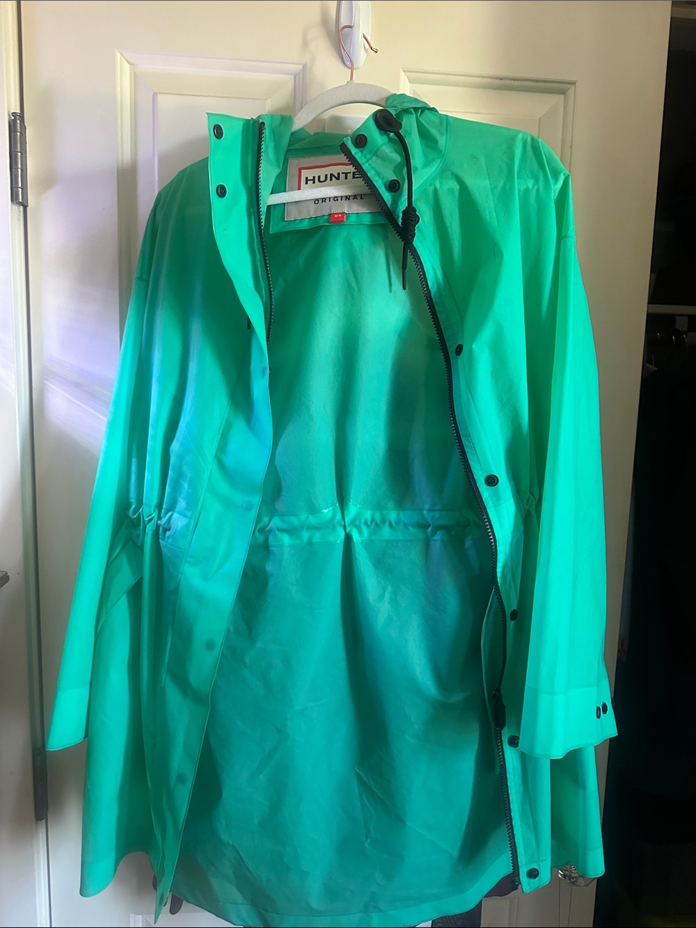 Hunter Teal Green Hooded Rain Jacket